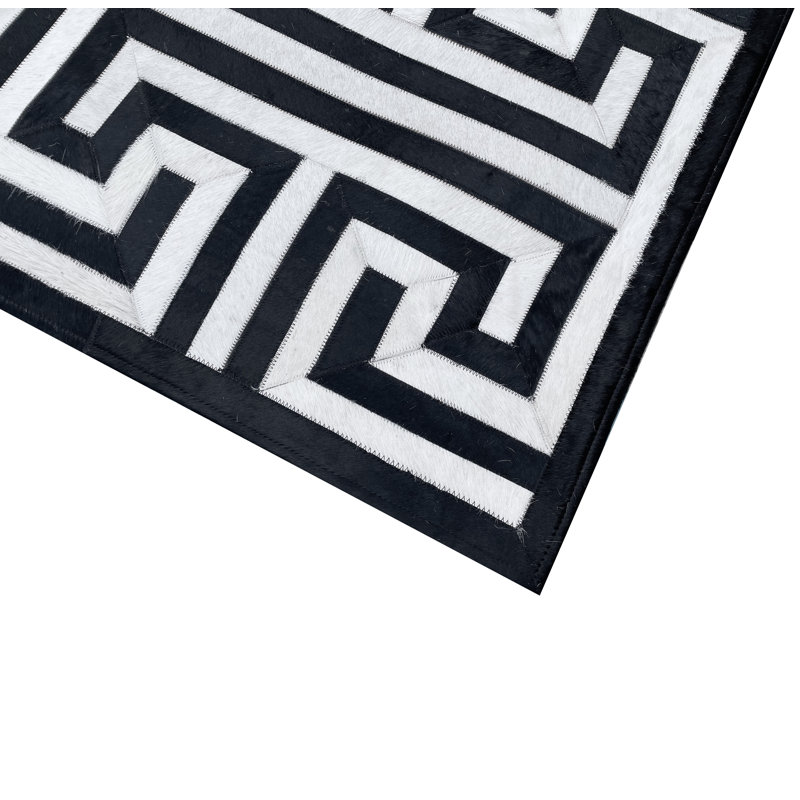 Tapis géométrique moderne en peau de vache gris et beige, Rectangle 9 pi x 12 pi
