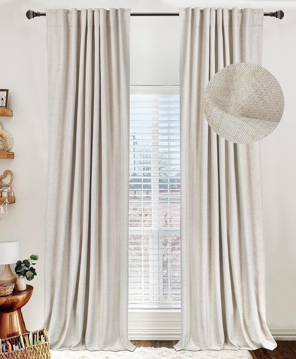 Gracie Oaks 100% Blackout Shield Linen Blackout Curtains 2 Panels Set ...