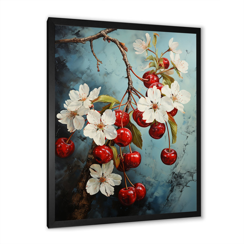 «Chuckling Cherry Charm - Fruit», reproduction d'art sur toile_105728, H 32 po x l 16 po x P 1 po, Cadre photo noir