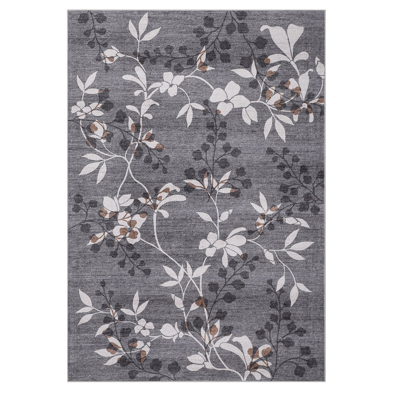 Machine Washable Modern Leaves Printed Rug Non Slip Non Shedding Low Pile Rug Soft Botanical Pattern Throw Floor Cover Foldable Indoor Carpet for Living Room Dining Room Bedroom Nursery