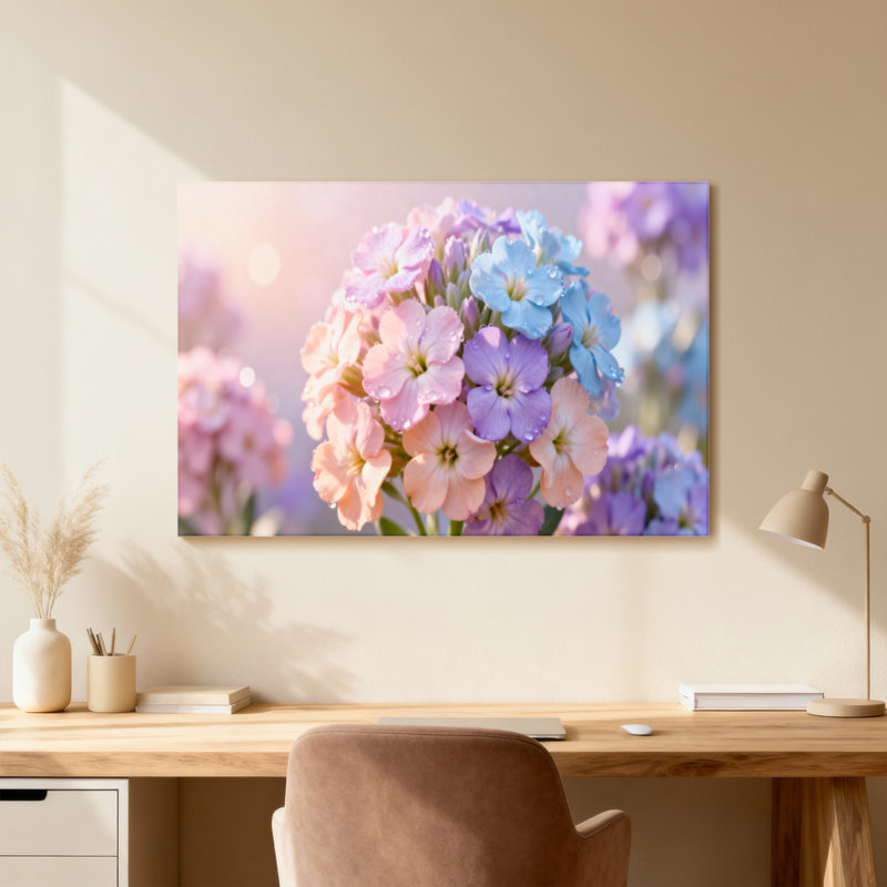 Plantes et fleurs fleurs pastel avec gouttes de rosée, Toile tendue, Ne s’applique pas, H 20 po x l 30 po