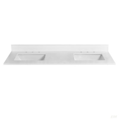 60"X22" bathroom stone vanity top lightning white with two undermount ceramic sinks and 3 faucet hole with backsplash
