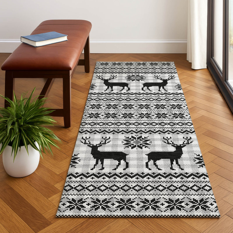 Premium Machine Washable Dockside AMF1820 Reindeers and Snowflakes Rug, Runner 2'3" x 7'6"