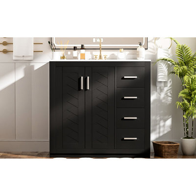 Meuble-lavabo noir 36 po avec lavabo en céramique