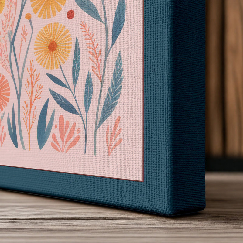 Daisy Garden Rhythm Botanical - Wrapped Canvas, 18x12 - 45.7 x 30.5 cm, Teal Border
