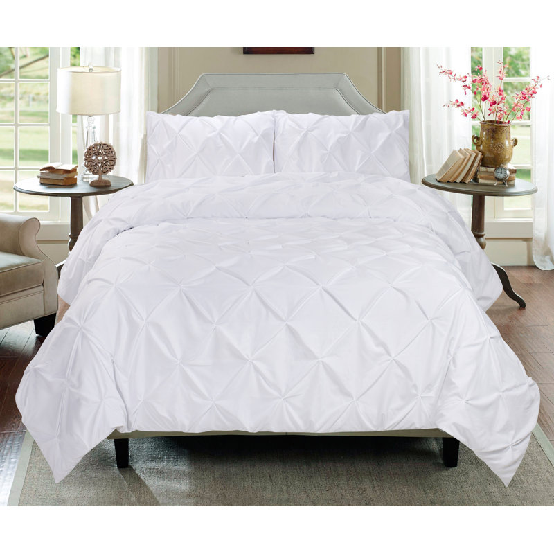 Microfiber Pintuck Duvet Cover Set, White, Twin
