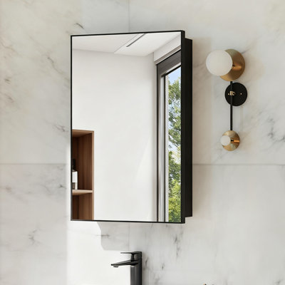 Black Medicine Cabinet Mirror, 20x30 Inch Bathroom Mirror with Storage and Adjustable Shelves,   Surface Wall Mount Medicine Cabinets for Bathroom