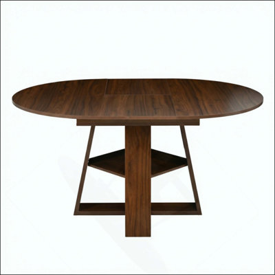 Table de salle à manger extensible ronde pour 4 à 8 personnes, table de salle à manger ovale moderne avec feuilles amovibles peu encombrantes, base en bois avec tablette de rangement pour le salon de la cuisine