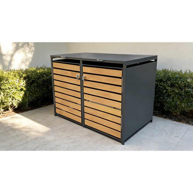 Cleobury - Remise double - Grand - Gris foncé avec portes aspect bois (68 po x 39 po x 49 po), 46"H x 52"W x 33"D
