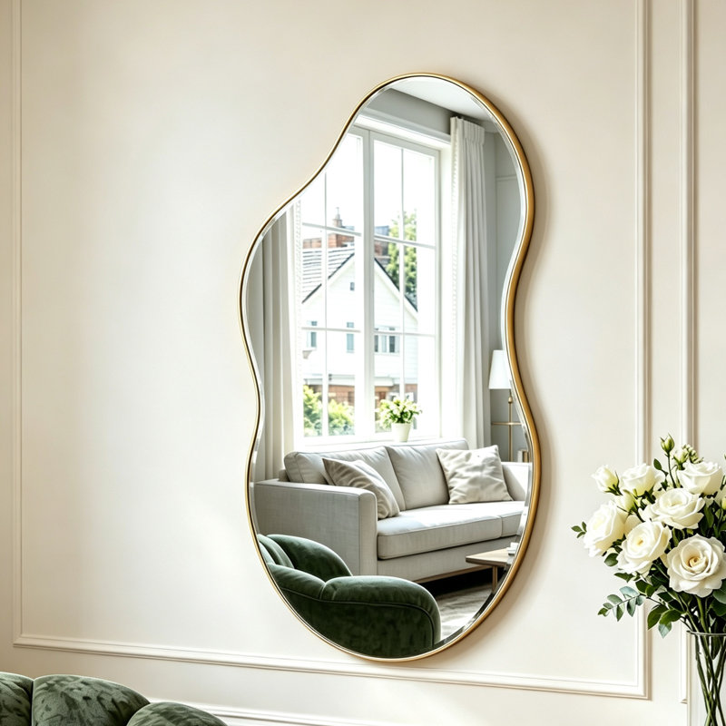 Asymmetrical Metal Wall Mirror, Brown, 92cm H x 50cm W