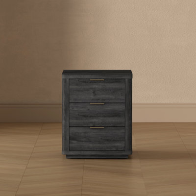 Evelyn 20" W Modern Nightstand with 3 Full Extension Drawers in Charcoal Gray