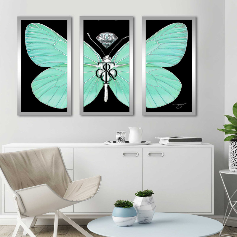 "Tiffany Butterfly" par Jodi - 3 pièces, encadré, L 52,5 po x H 33,5 po x P 1 po