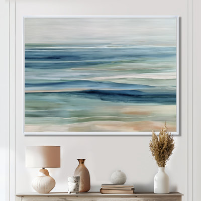 Blue Green Parallel Beach Of Abstract Coastal Landscape - Beach Framed Prints, Blue Coastal Canvas Wall Art