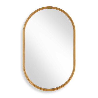  Wall Mirror 35" H Brushed Gold Iron Frame Pill Shape Step Down Profile Modern Wall Decor
