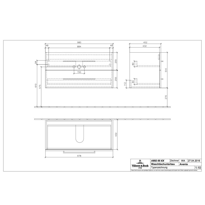 Avento 1000mm Wall-Mounted Vanity Set, White, 2