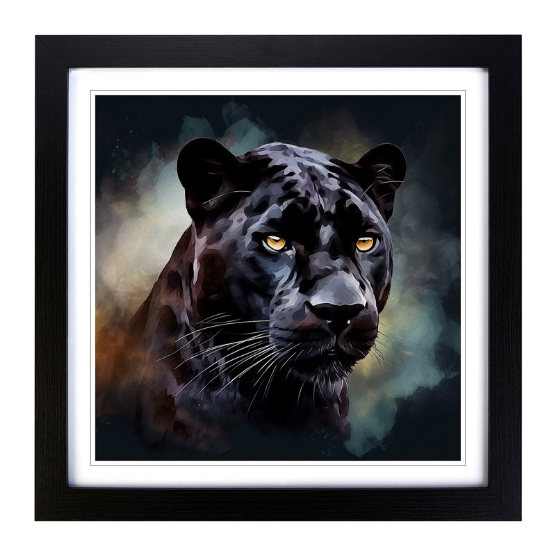 Panther Digital Art No.1 - Single Picture Frame Print on Wood, Black
