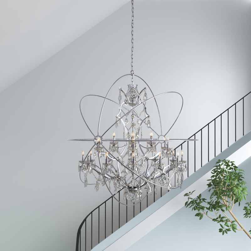 Svante 25 - Light Dimmable Globe Chandelier, Crystal (Clear), Polished Nickel