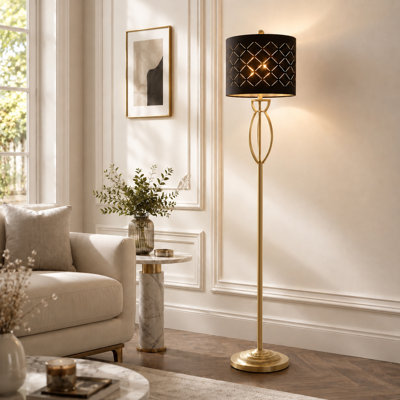 63" Modern Glam Metal Floor Lamp with Black Shade and Foot Switch