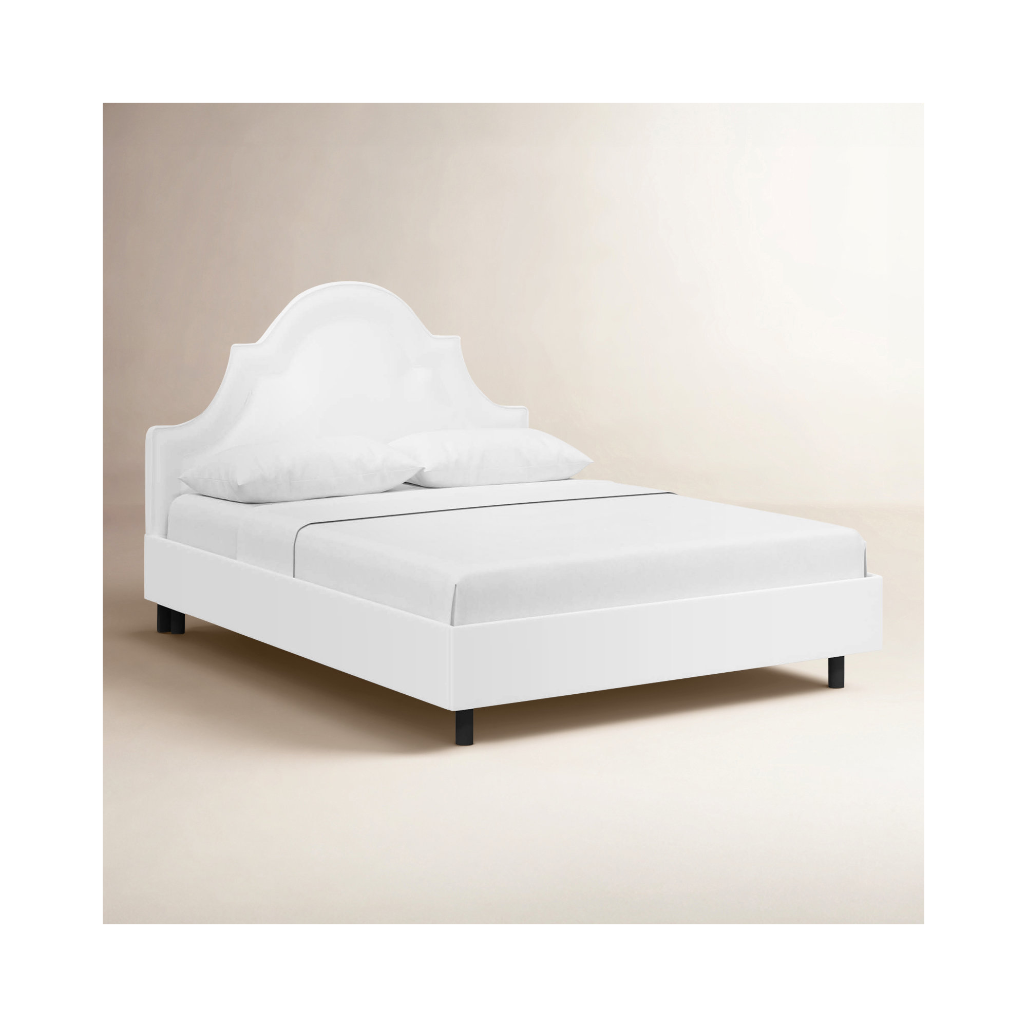 Knipe Upholstered Scalloped Bed, Queen, White Performance Twill