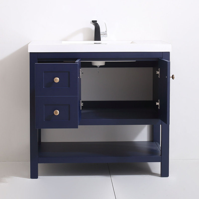 Mckinnis 37 " W Freestanding Standard Free Standing 1 Single Vanity Bathroom Vanity With Resin Top, Blue