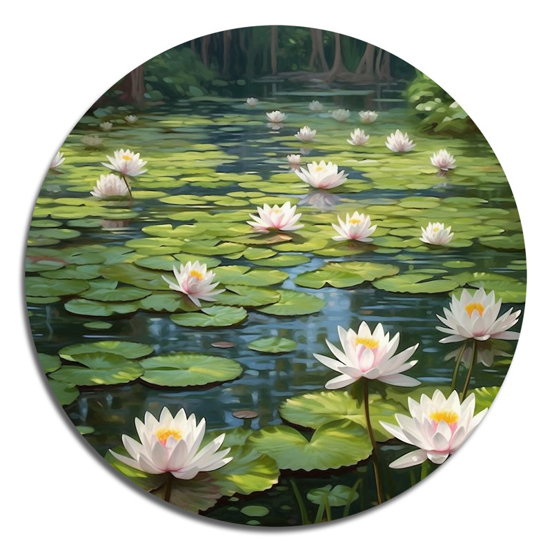 «Magical Lotus Lily Pad Pond», art mural floral rond en métal, H 29 po x l 29 po