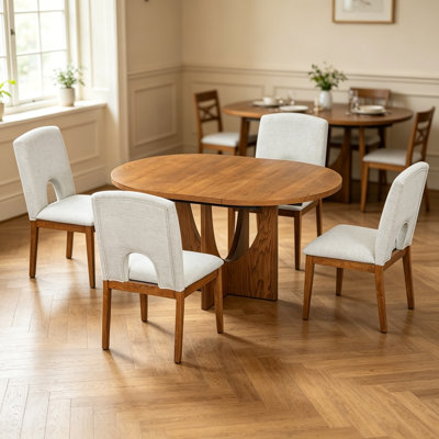 Modern 5-Piece Extendable Round Dining Table Set with 16.2inch Removable Leaf for Small Places