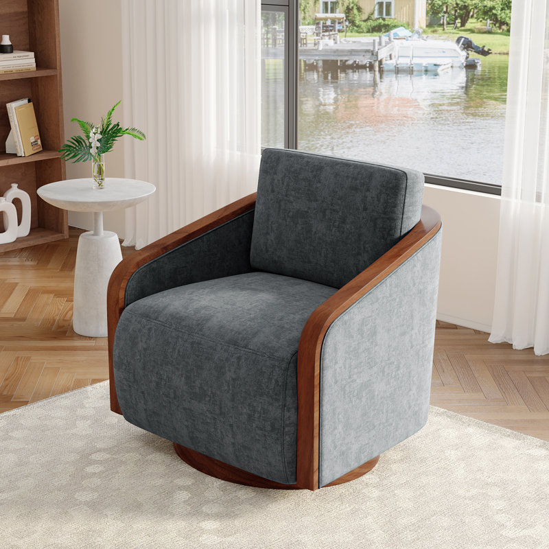 Upholstered Swivel Barrel Chair, Dark Grey
