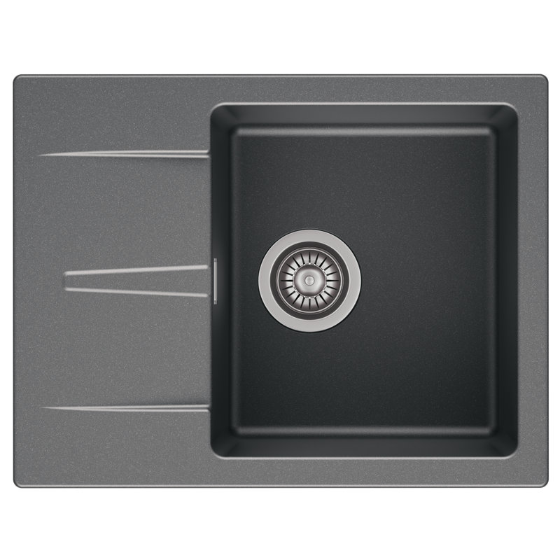 Modern compact single bowl granite sink with drainer, Grey Silvery