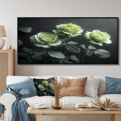 Nirvana blanc blanc et vert - Roses, art mural de salon
