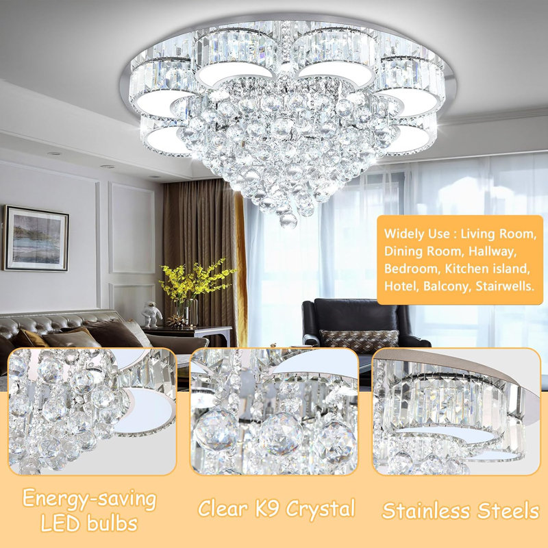 Glam Dimmable Crystal Chandelier, Silver