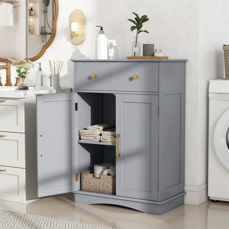 Freestanding Bathroom Cabinet, Grey/Gold