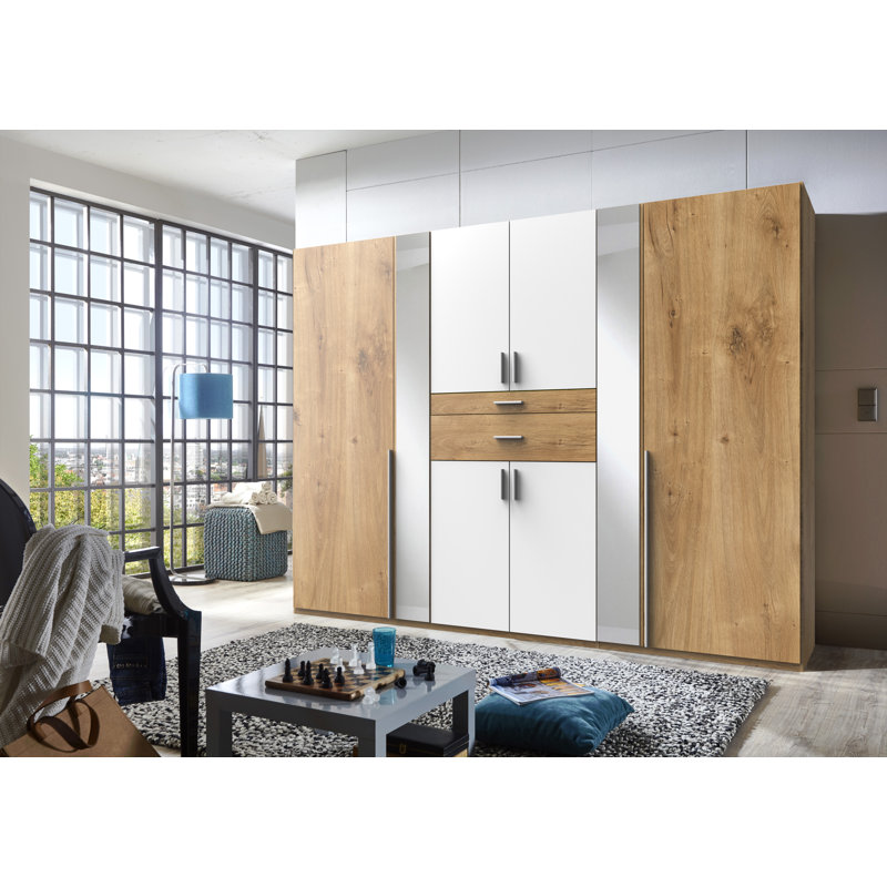Adelaida 6 Door Manufactured Wood Wardrobe, White/Light Brown, 210cm H x 270cm W x 58cm D