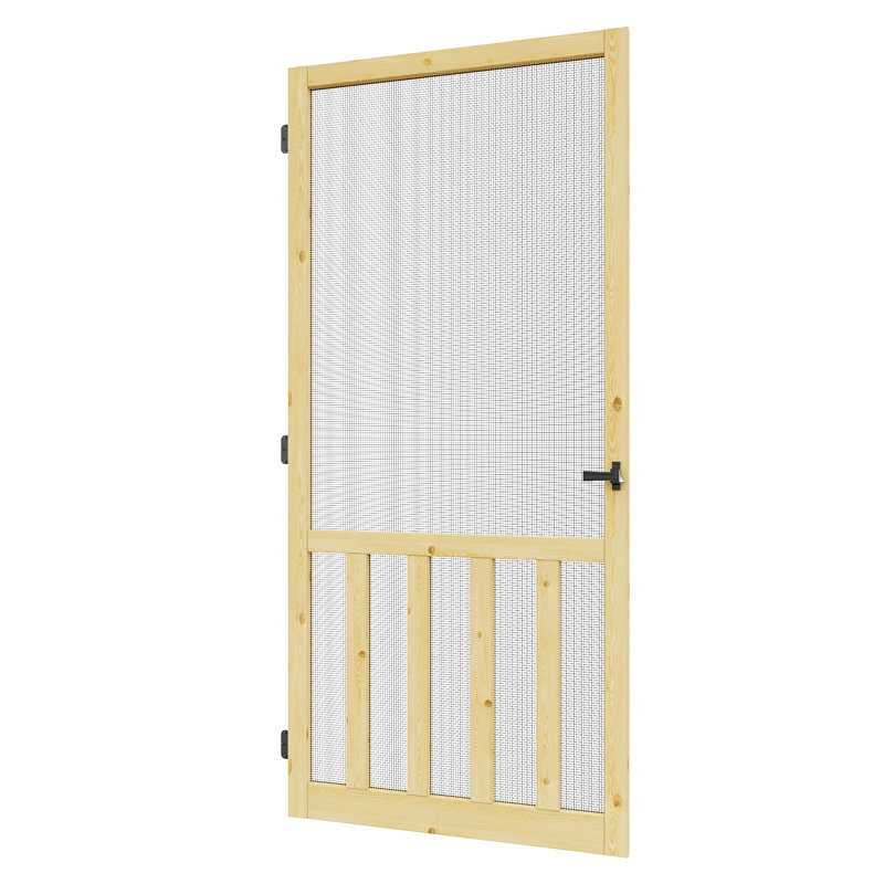 Porte d'entrée moustiquaire H 80 po porte d'entrée extérieure en bois de pin à peindre anti-insectes pour animaux avec poignée de porte moustiquaire 