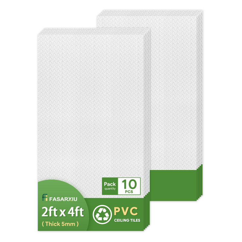Carreau de plafond en PVC de qualité supérieure de 2 pi x 4 pi Fasarxiu - très épais, ignifuge, imperméable, réutilisable, 80 pieds carrés pi. / caisse (ensemble de 10)