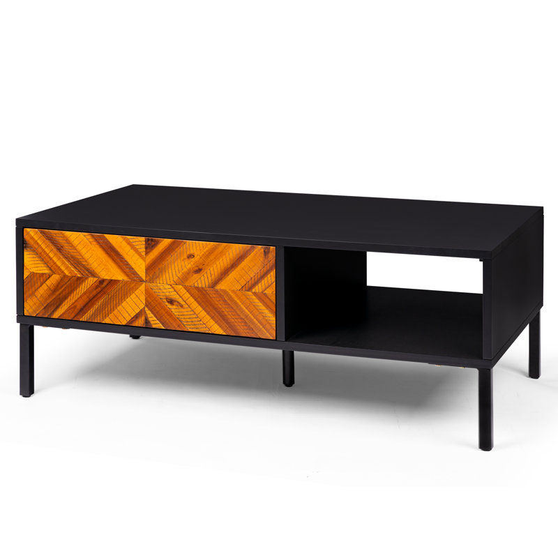 Bme Vivian Solid Acacia Wood Coffee Table with Metal Legs, Rustic Golden Brown