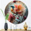«Blue Little Bird On Rose Tree Banch II», art mural rond en métal à motif floral-88629271