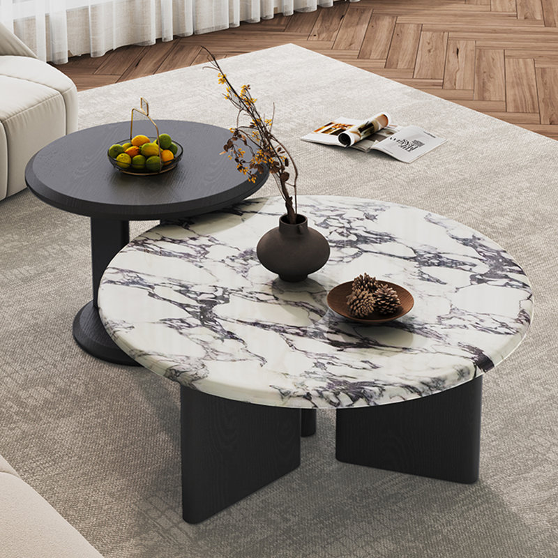 Table basse en marbre clair et moderne, Noir / blanc