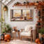 Tasse de chocolat chaud d'automne fumante sur toile rustique d'Halloween