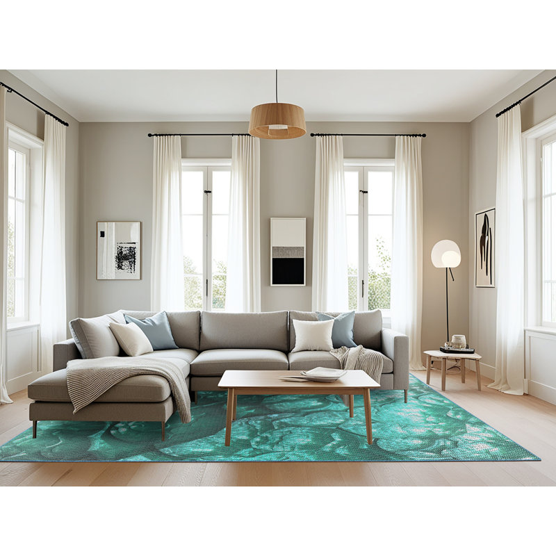 Tapis de zone verte à motifs aqua, Rectangle 8 pi x 10 pi