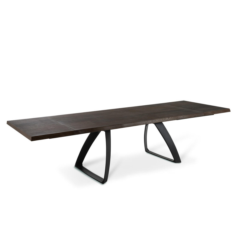 Damariya Extendable Oak Solid Wood Top Metal Base Dining Table, 76cm H x 100cm W x 200cm L