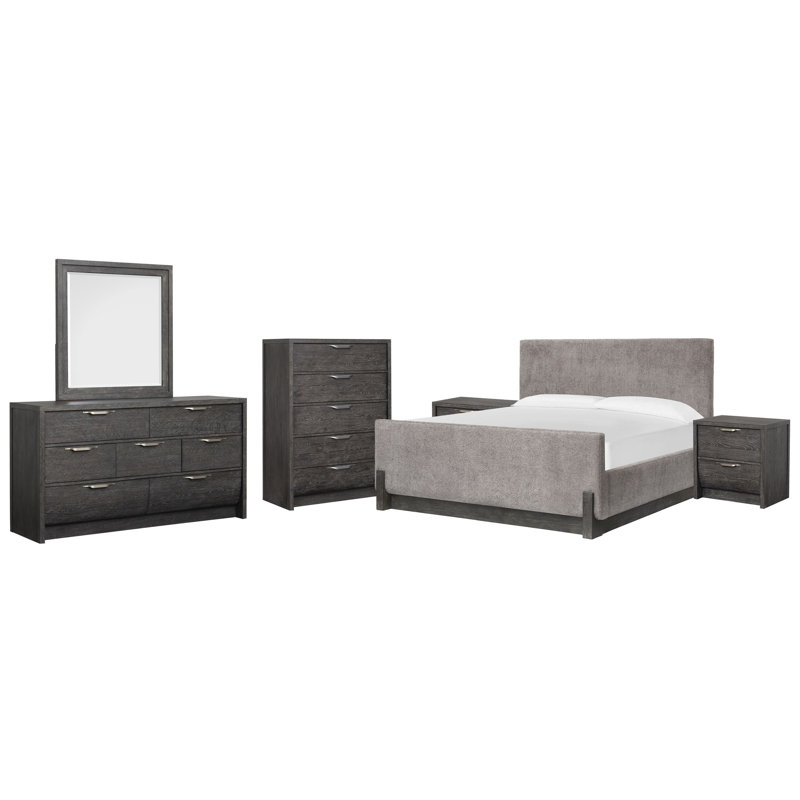 Commode à 2 tiroirs Seibert, Très grand, 6 Pcs: Bed, 2 Nightstand, Dresser, Mirror, Chest