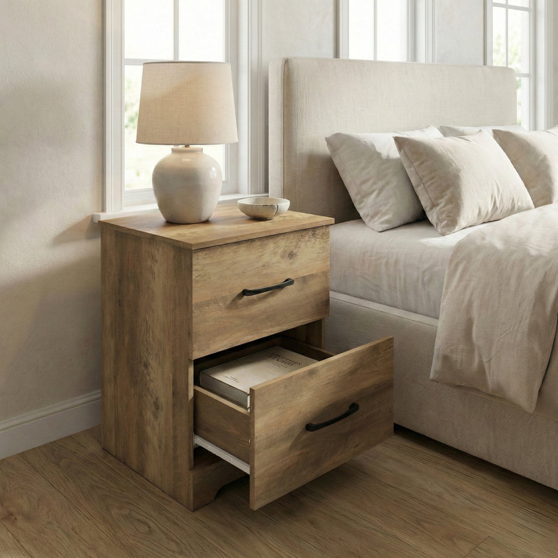 Arkia 23.7" H 2-Drawer Manufactured Wood Nightstand, Dusty Gray Oak, Individual