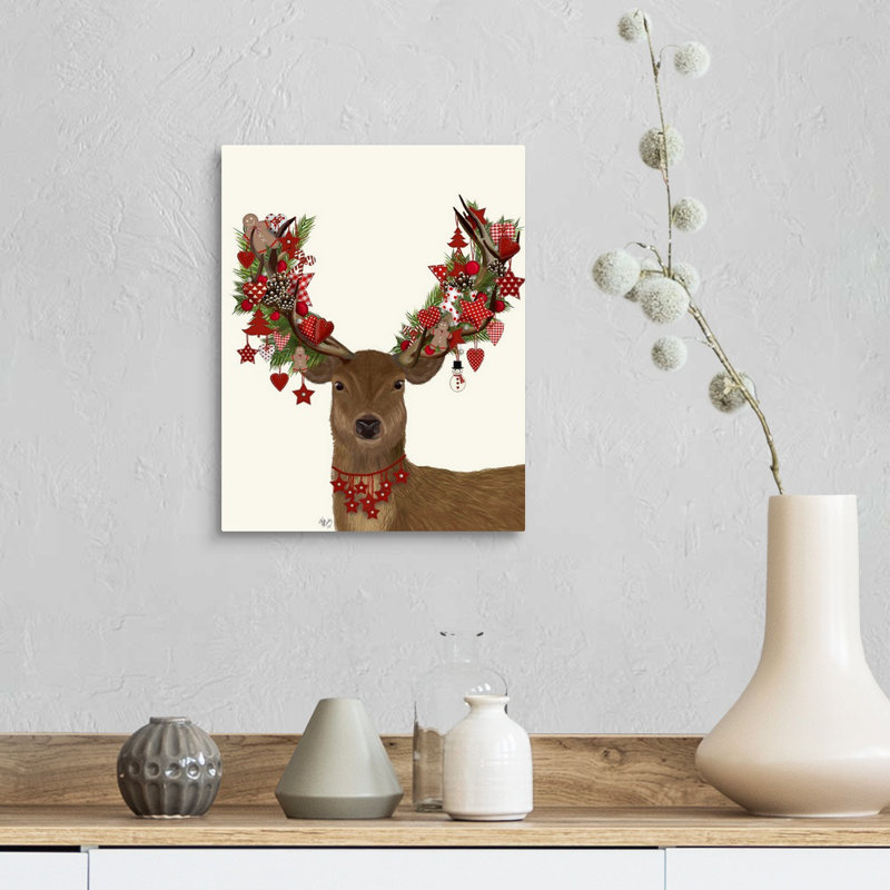Reproduction d’art sur toile, "Deer, Homespun couronne", H 14 po x l 11 po x P 1,25 po, Toile tendue