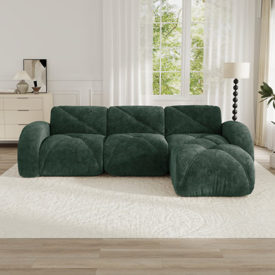 Canapé en forme de L en velours doux désossé, mousse 32D haute densité, base sans assemblage, conception antidérapante, repose-pieds mobile convenant aux salons.