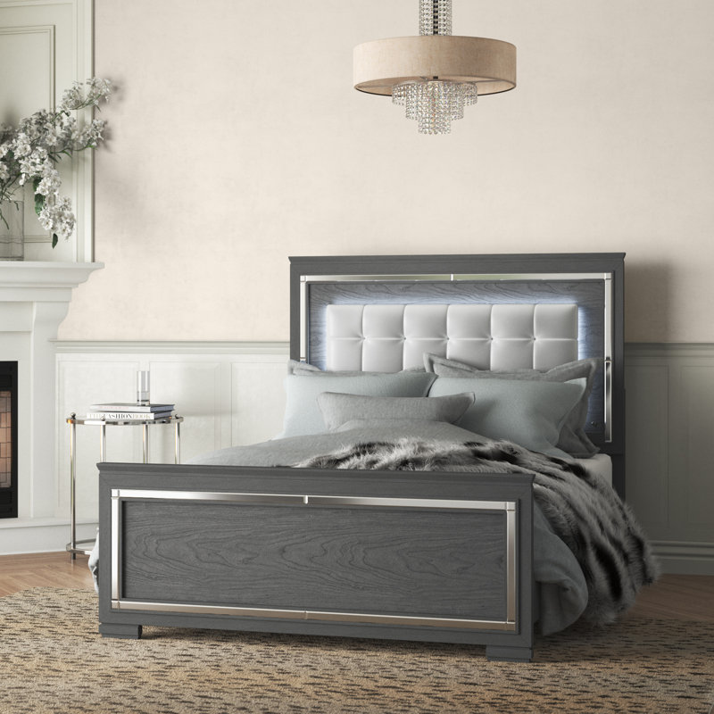 Oscar Upholstered Standard Bed, Queen, Silver/Gray