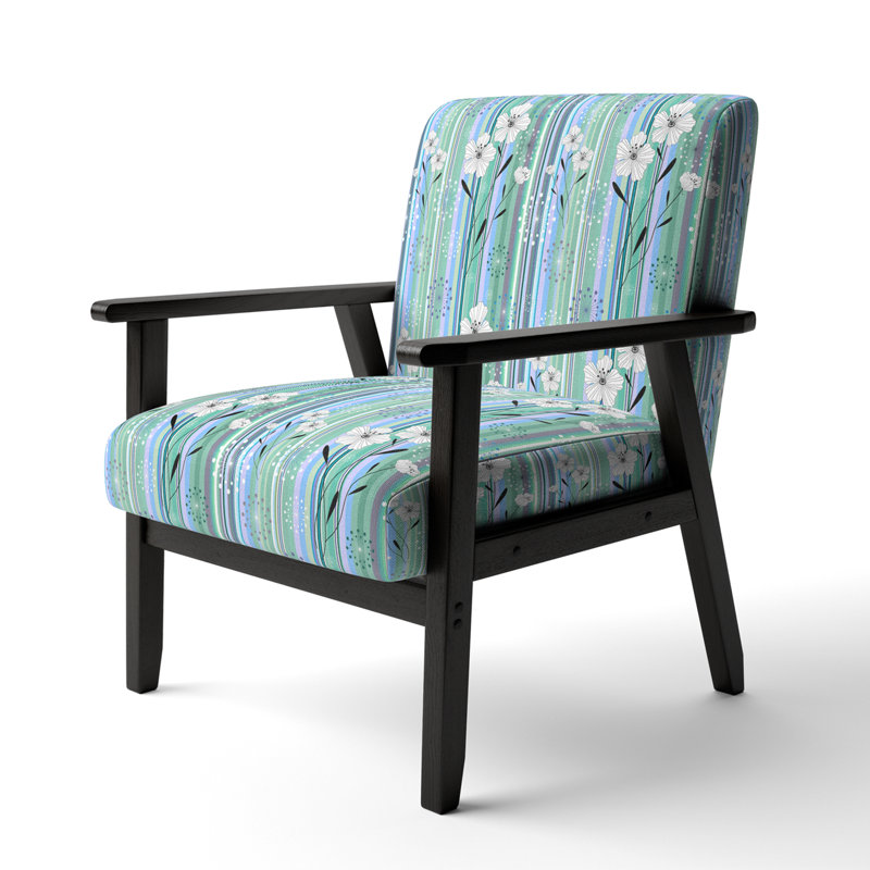 Fauteuil d'appoint rembourré à motif floral à rayures vertes et bleues