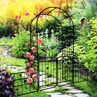 Arche de jardin en métal noir avec barrière - 79,5 po de largeur x 86,6 po de hauteur, pour un grimpeur hypnotisant de 79,5 po x 86,6 po pour rehausser l'attrait de votre jardin