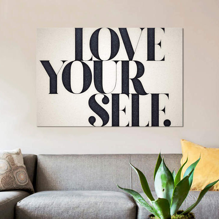 « love you », art textuel sur toile, H 12 po x l 18 po x P 1,5 po
