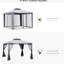 Pavillon de jardin gris, 9,6 pi x 9,6 pi, auvent à 2 toits avec filet, structure en acier pour terrasse de jardin, protection, imperméable, pluie