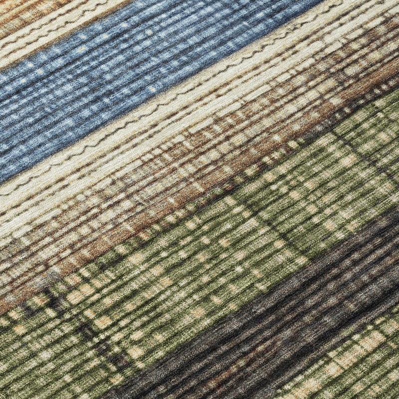 Machine Washable Indoor/Outdoor Xhevrie Blue Rug, Rectangle 5' x 7'6"